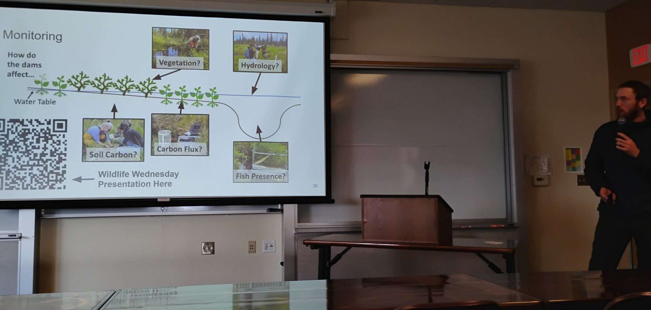 Presenter shows peatland monitoring methods on slide